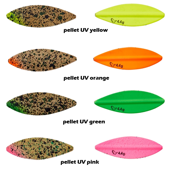 Se Savage Gear Stickle blade rigged 5,2cm / 8,4g-pellet UV orange - Kystblink, kystwobler hos Outdoornu.dk